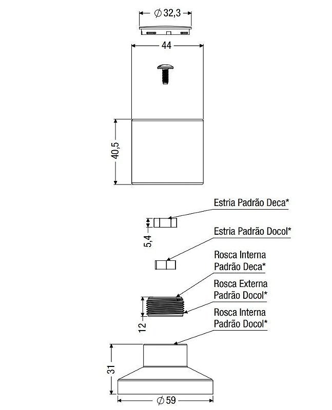 Acabamento Registro ABS padrão Deca/Docol C40 Branco Censi