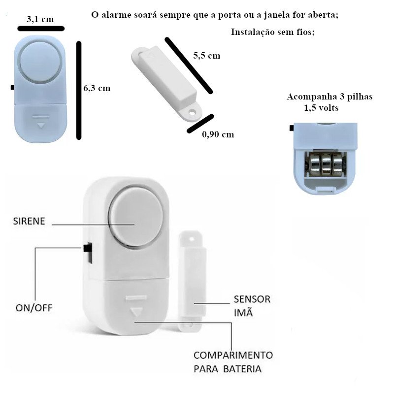 Alarme Sem fio Sensor de Abertura Porta e Janela Brasfort