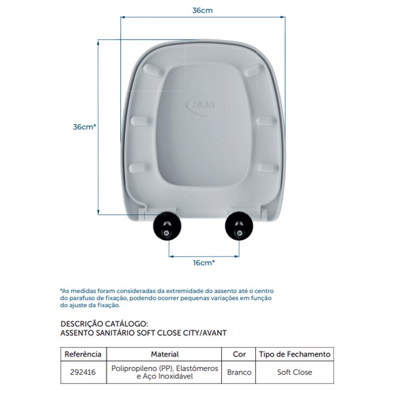 ASSENTO SANITARIO TAMPA VASO SOFT CLOSE CITY / AVANT BLUKIT