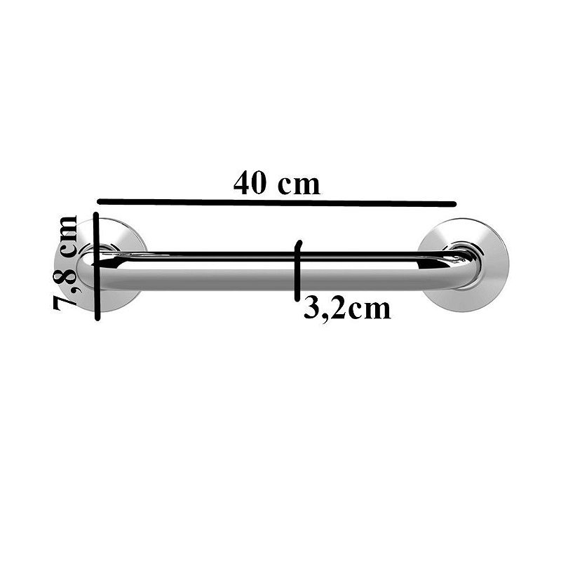 Barra Apoio Aço Inox 3,2 cm x 40 cm ate 150kg Reforçado Censi