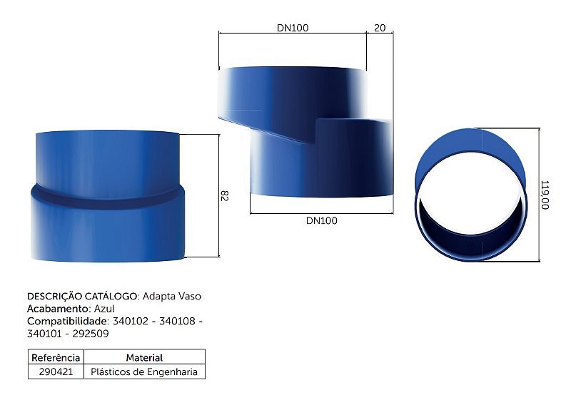 Bolsa Deslocamento Vaso Sanitário Adapta Bacio 100mm Blukit