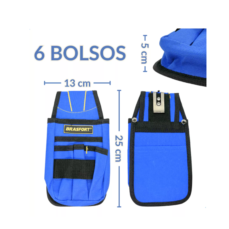 Bolsa Pochete p/ Ferramentas Poliéster 6 Bolsos Brasfort