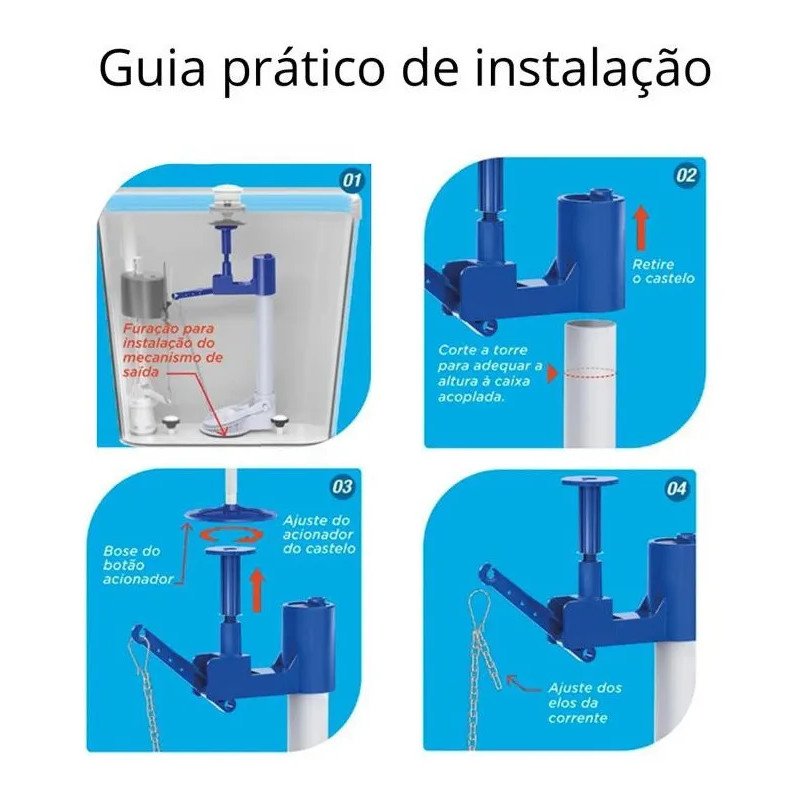 Castelo mecanismo saída reparo caixa acoplada convencional
