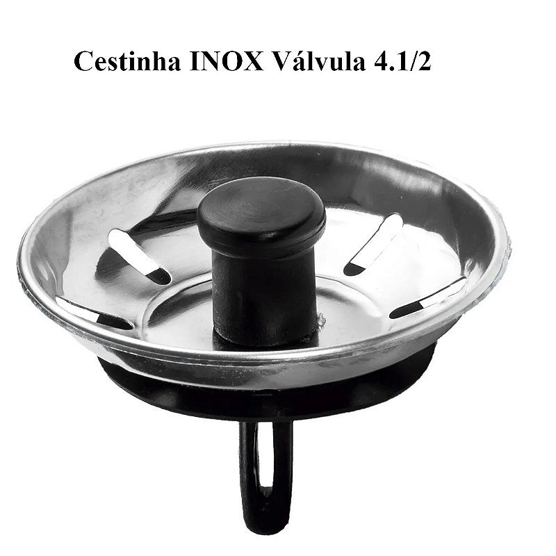 Cestinha inox para válvula pia 4.1/2 puxador preto padova