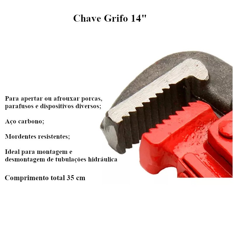 Chave Grifo para Tubos 14' pol 35cm profissional Brasfort