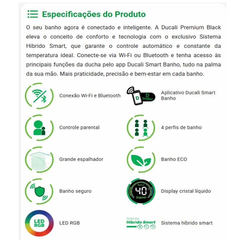 Chuveiro Ducha Smart Premium Ducali Digital Black 7500w 220v