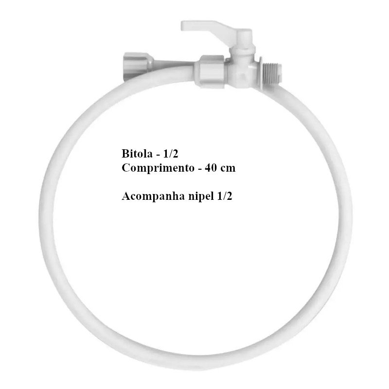 Engate Flexível PVC Branco c\ Registro 40cm 1/2 Plasbohn