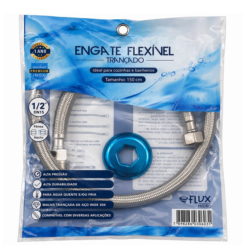 Engate Mangueira Flexível Trançado Aço Inox 1.2m Quente Frio