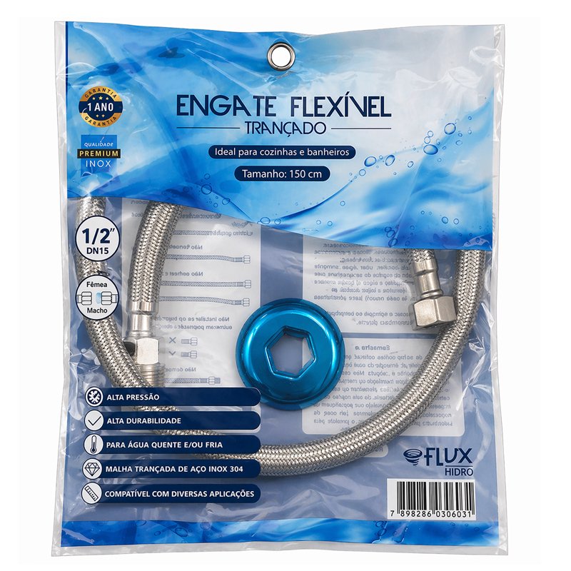 Engate Mangueira Flexível Trançado Aço Inox 1.5m Quente Frio