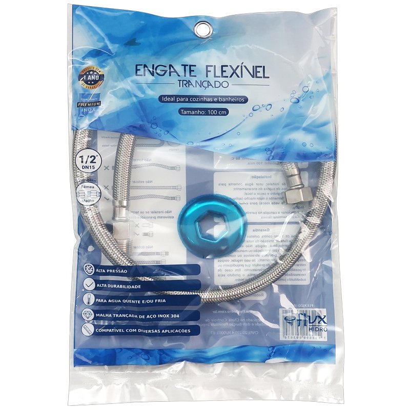Engate Mangueira Flexível Trançado Aço Inox 1m Quente Frio
