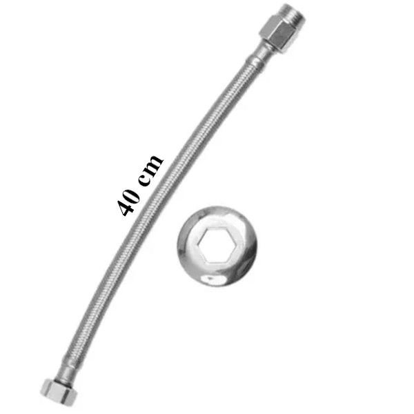 Engate Mangueira Flexivel Trançado Aço Inox 40cm quente frio Flux
