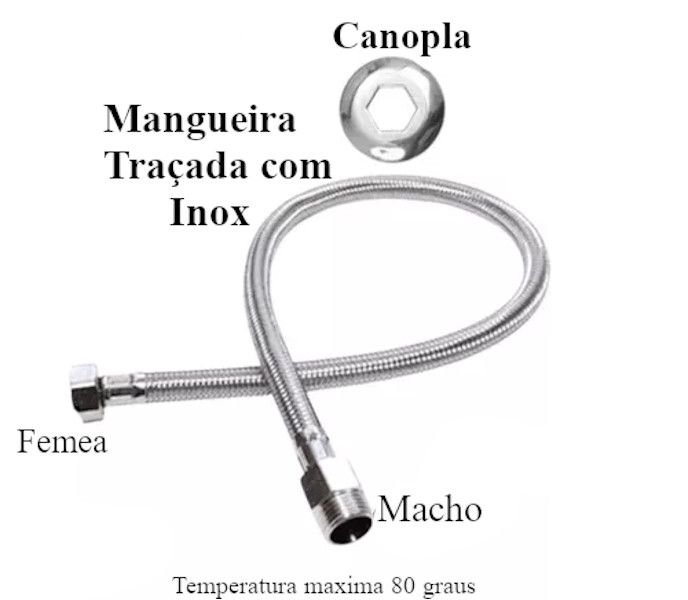 Engate Mangueira Flexivel Trançado Aço Inox 60cm quente frio flux