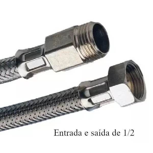 Engate Mangueira Flexivel Trançado Aço Inox 60cm quente frio flux