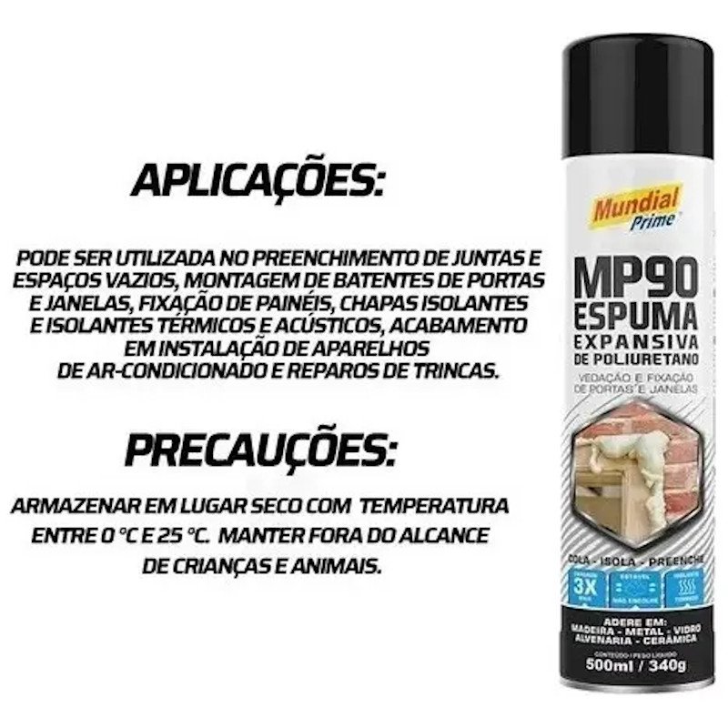 Espuma Expansiva selante POLIURETANO 500ML 320G MUNDIAL