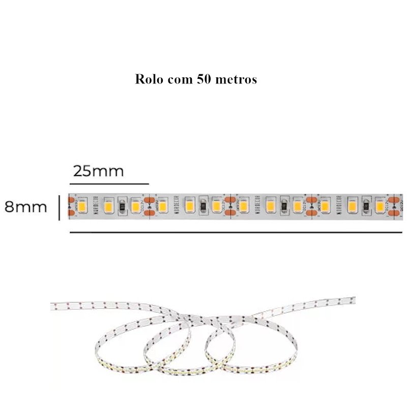 Fita Led rolo 50 metros 12w 12v 120 leds 3000k Blumenau