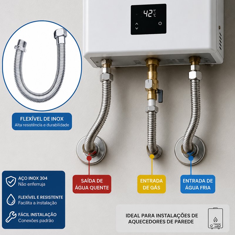 Flexível Corrugado 3 em 1 MxF 1/2' 40cm Água Gás normatizado