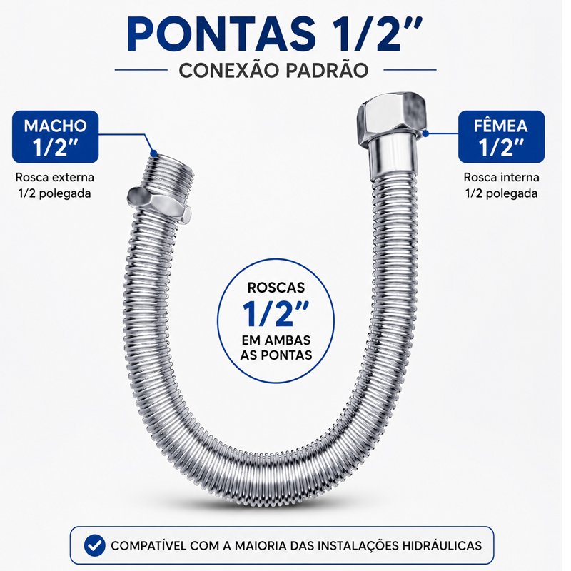 Flexível Corrugado 3 em 1 MxF 1/2' 40cm Água Gás normatizado