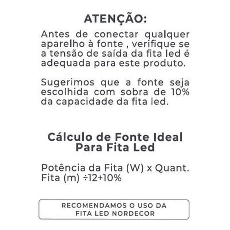 Fonte Alimentação SLIM DC12V 12,A/150W Bivolt Nordecor