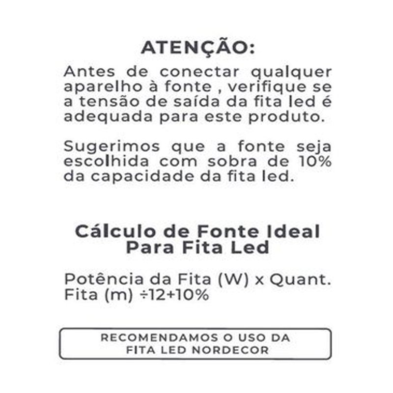 Fonte Alimentação SLIM DC12V 3A/36W Bivolt Nordecor