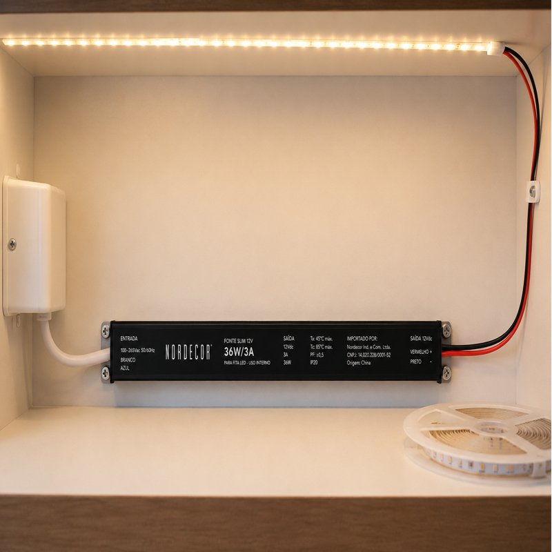 Fonte de Alimentação SLIM DC12V 3A/36W Bivolt Nordecor