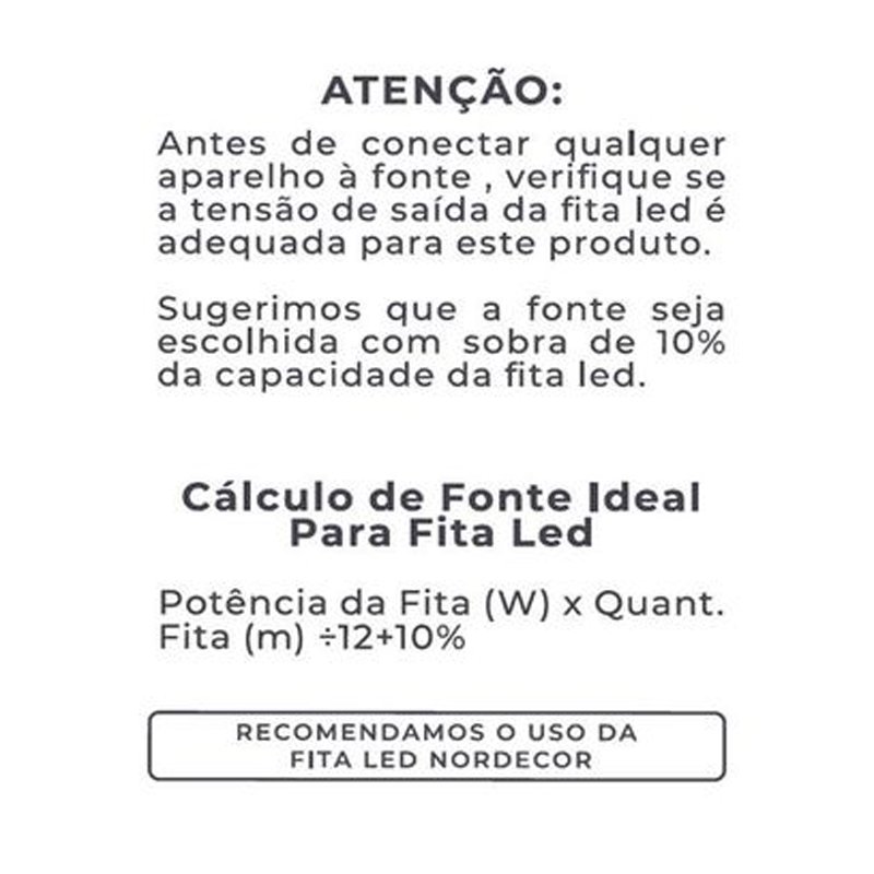 Fonte de Alimentação SLIM DC12V 3A/36W Bivolt Nordecor