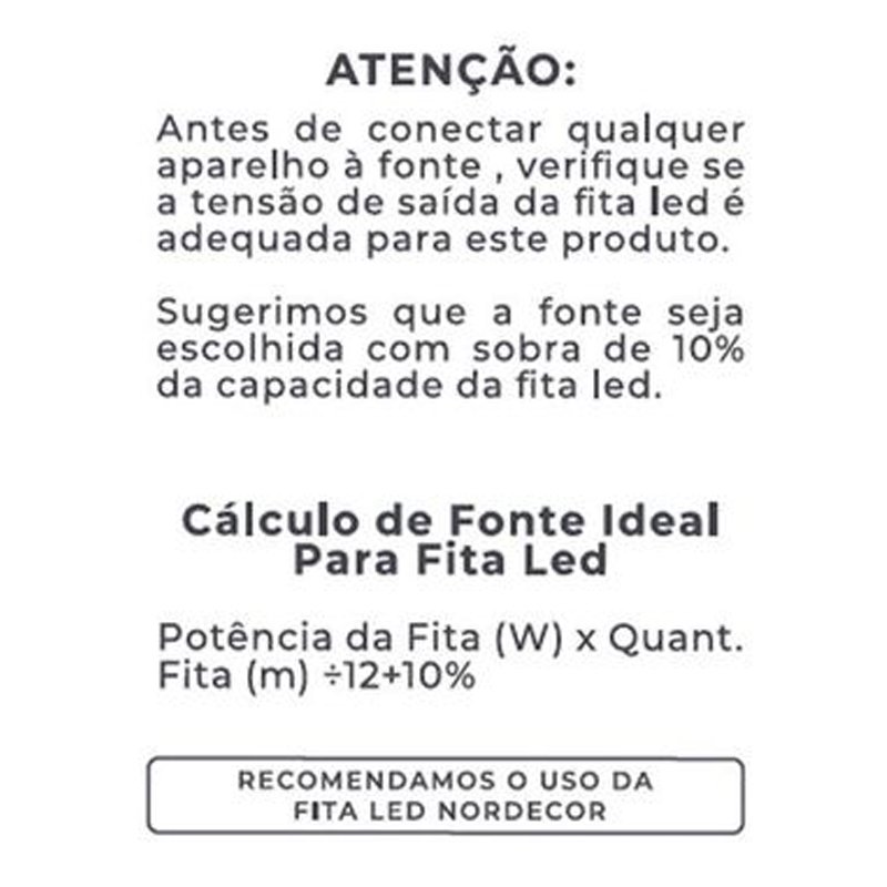 Fonte de Alimentação SLIM DC12V 4A/48W Bivolt Nordecor