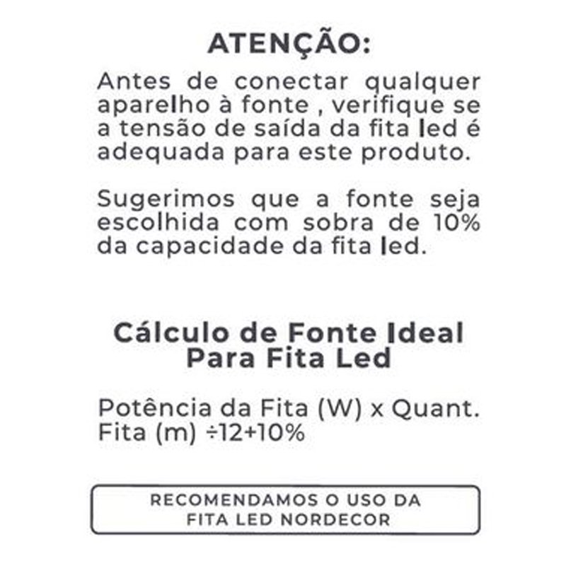 Fonte de Alimentação SLIM DC12V 6A/72W Bivolt Nordecor