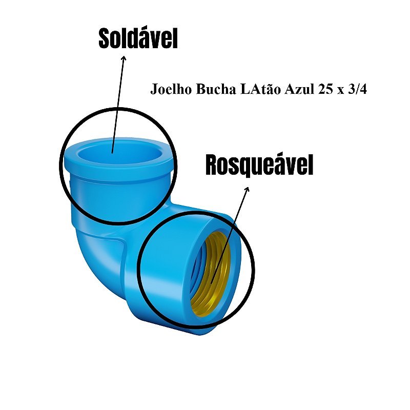 Joelho Azul Soldável x Rosca Bucha Latão 90º 25 x 3/4 shiva