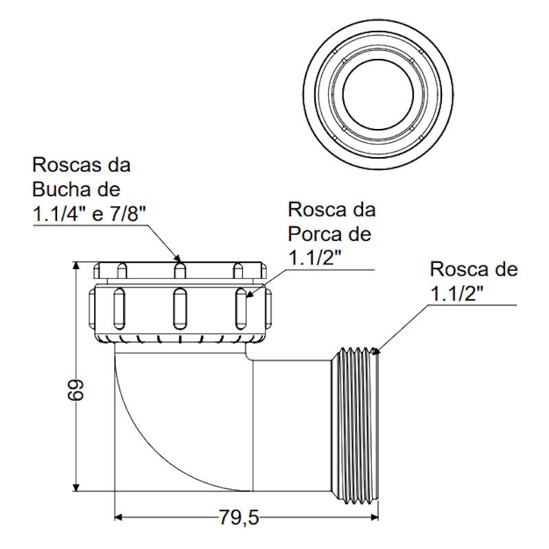 Joelho para Sifão Tubo Extensível 90º Branco vedação Censi