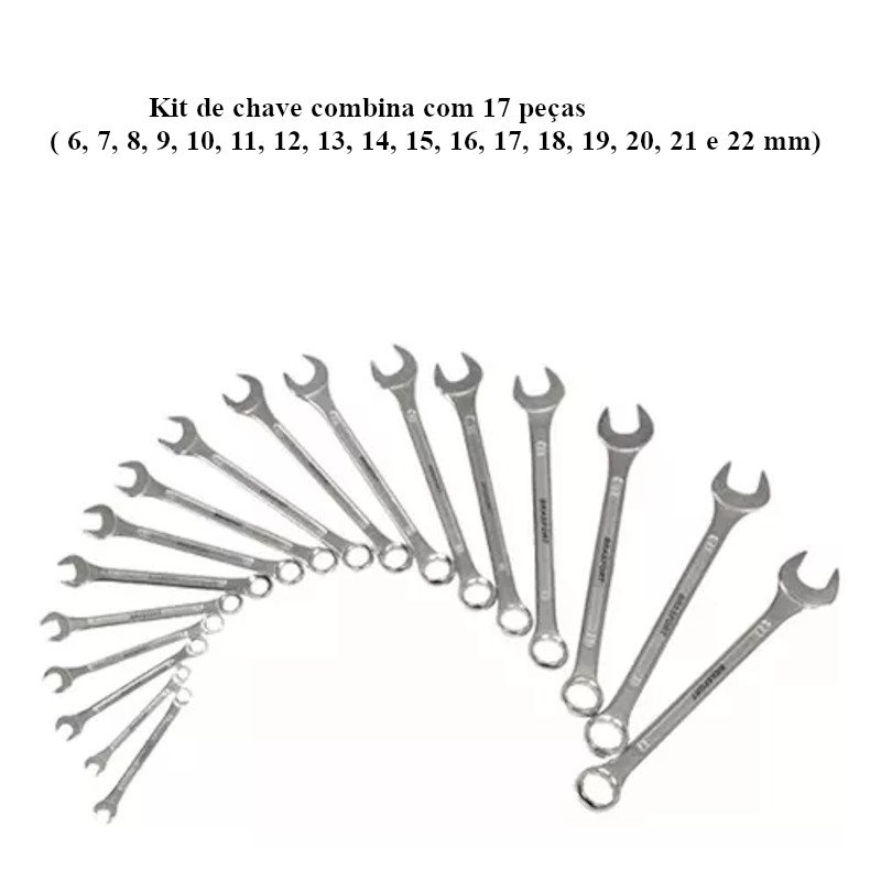 Jogo Chave Combinada Aço Carbono 6mm ao 22mm 17 pcs Brasfort