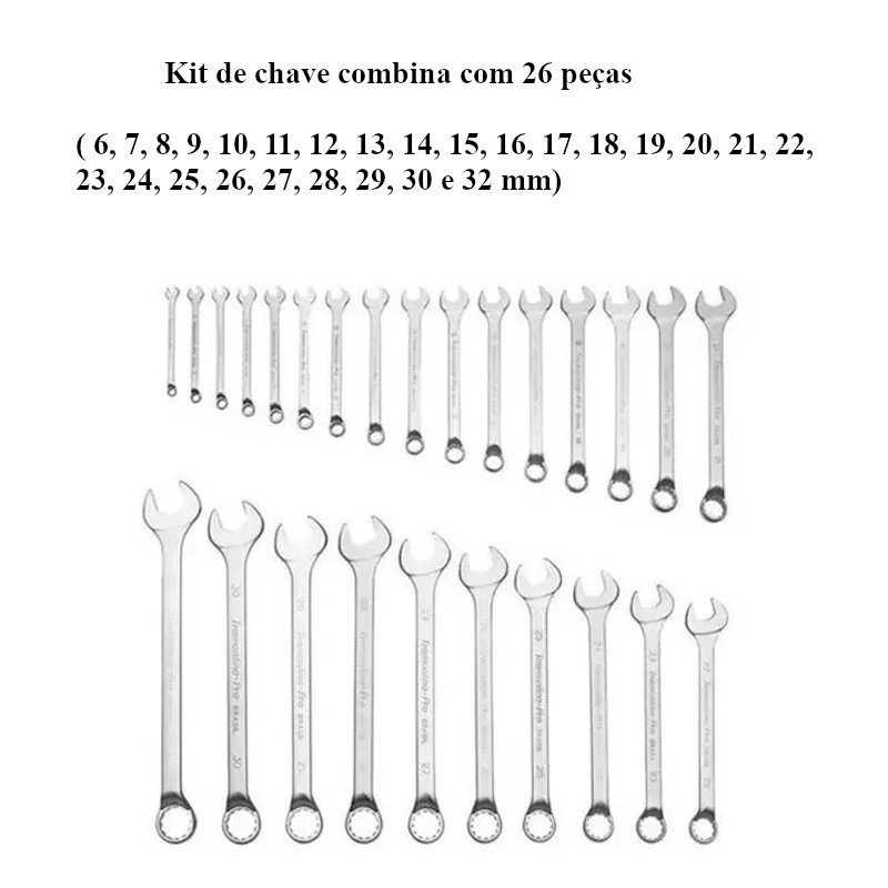 Jogo Chave Combinada Aço Carbono 6mm ao 32mm 26 pcs Brasfort