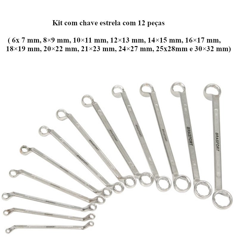 Jogo Chave Estrela Aço Carbono 6mm ao 32mm 12 pcs Brasfort