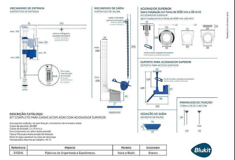 Kit Caixa Acoplada Completo Reparo Saída Convencional Blukit