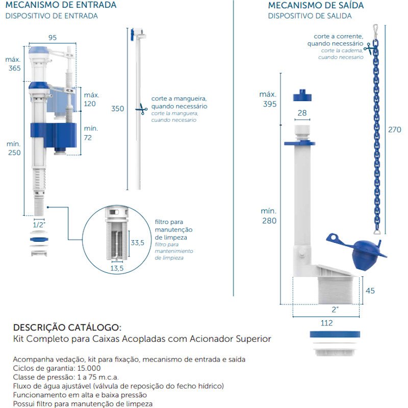 Kit Caixa Acoplada Completo Reparo Saída Superior BR Blukit
