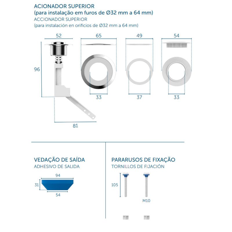 Kit Caixa Acoplada Completo Reparo Saída Superior BR Blukit
