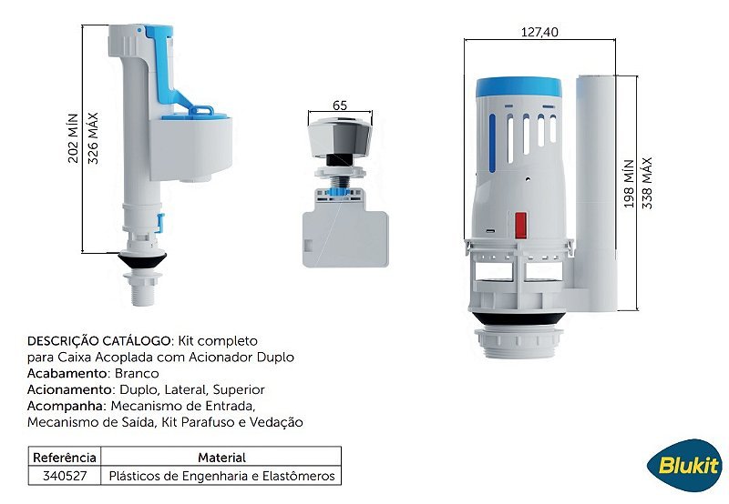 Kit Caixa Acoplada Reparo Completo Acionador Duplo Blukit