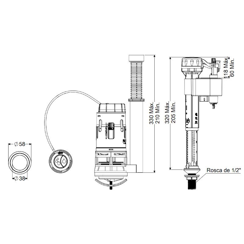 Kit Caixa Acoplada Reparo Completo Monobloco Dual Flush