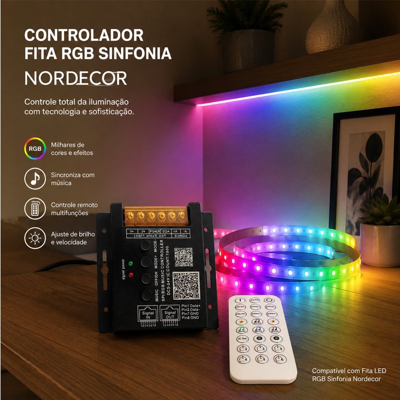 KIT CONTROLADOR RGB SINFONIA 12/24V FITA DE LED NORDECOR