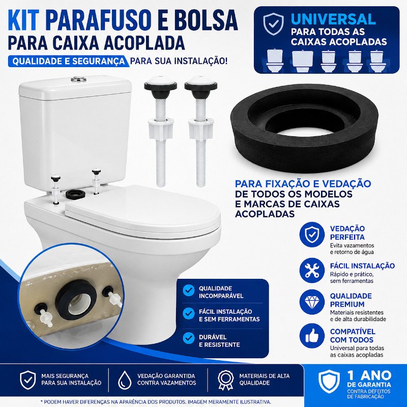 kit Fixação Caixa Acoplada Parafuso + Vedação Universal