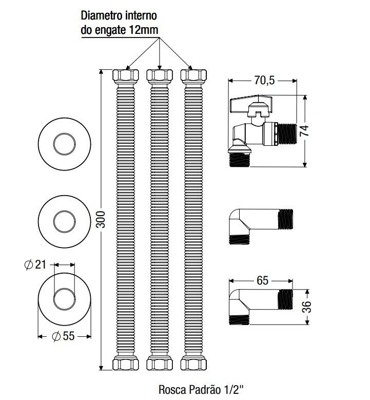 Kit Instalação Aquecedor Gas Flex Aço Inox Completo Censi