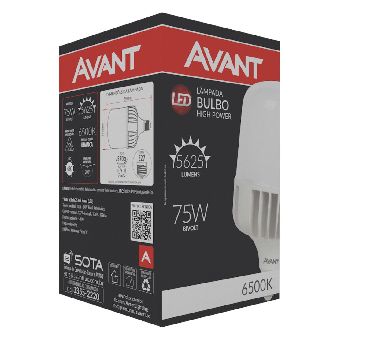 Lâmpada LED 75W Alta Potência Soquete E27 6500k avant