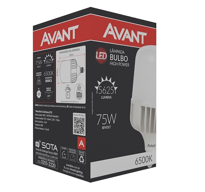 Lâmpada Led 75w Bocal E27 6500k Luz Branca High Power Avant
