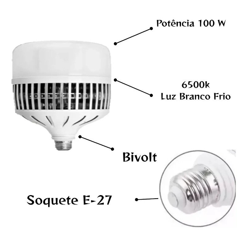 LAMPADA LED BULBO 100W ALTA POTÊNCIA 6500K BOCAL E27 BIVOLT
