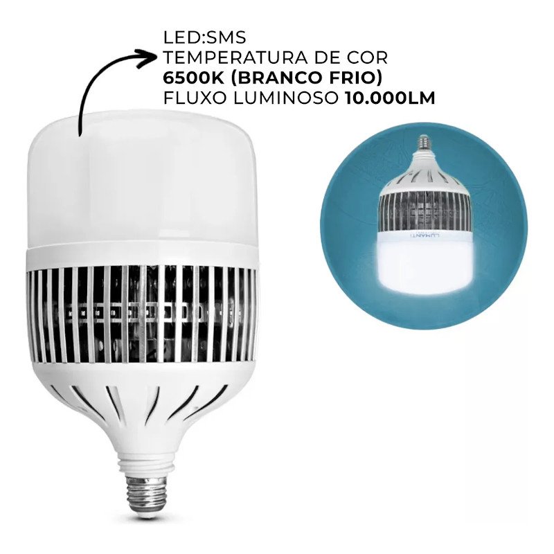 LAMPADA LED BULBO 100W ALTA POTÊNCIA 6500K BOCAL E27 BIVOLT
