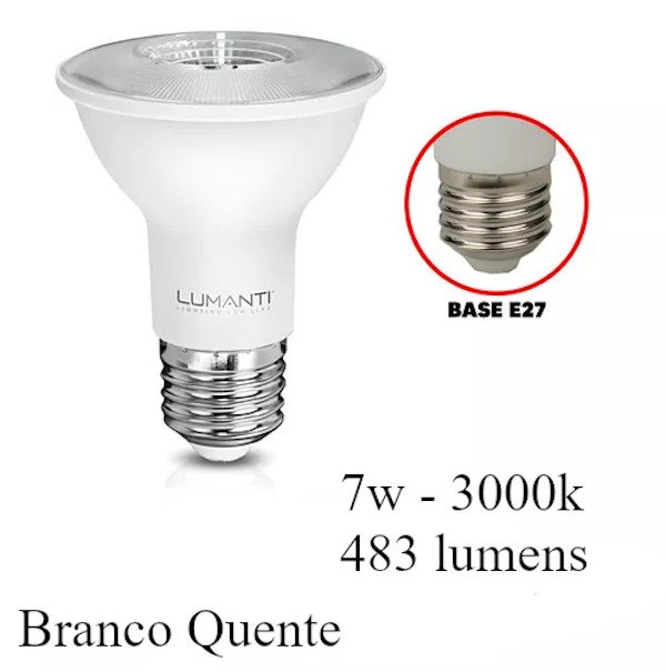 LAMPADA LED PAR 20 7w Branco Quente 3000k bi Bocal E27 10 pc