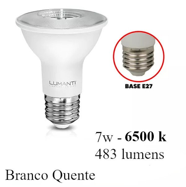 LAMPADA LED PAR 20 7w Branco Frio 6500k bivolt Bocal E27