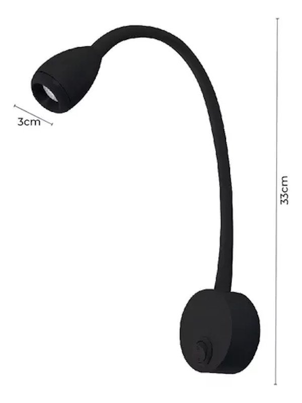Luminária Arandela Led Flexível Parede BETT 3w 3000k Preto