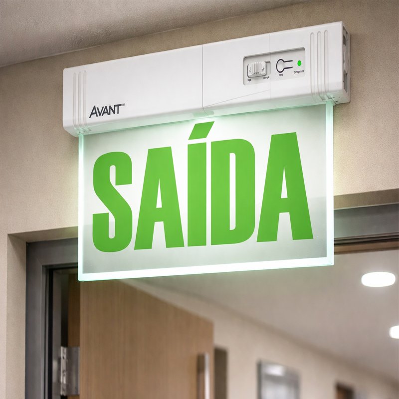 Luminária Emergência Saída Verde Face Única bivolt Avant