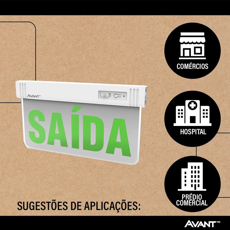 Luminária Emergência Saída Verde Face Única bivolt Avant