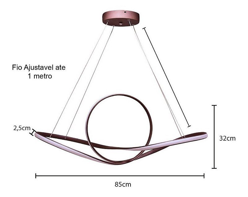 Luminária Led Pendente Design Ambiente Moderno 48w Marrom